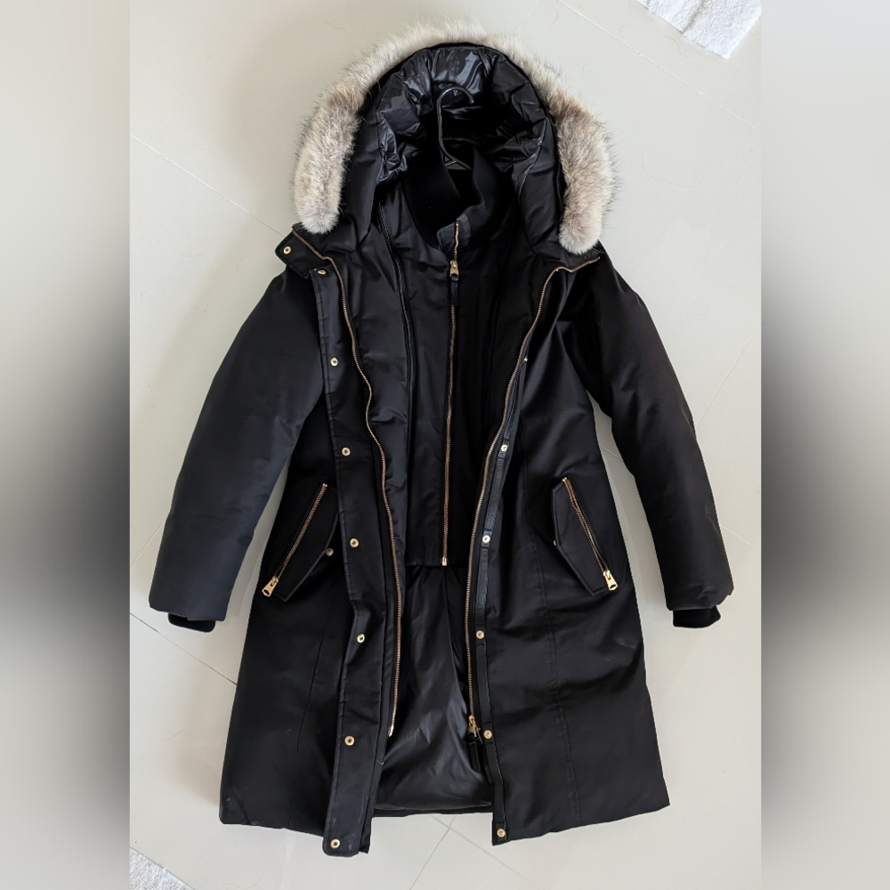 Women's Mackage Parka Black Fur-Trimmed Hooded Coat - Picture 1 of 4
